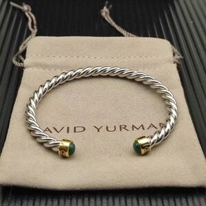 David Yurman Silver and Gold Bracelet with Green Accents